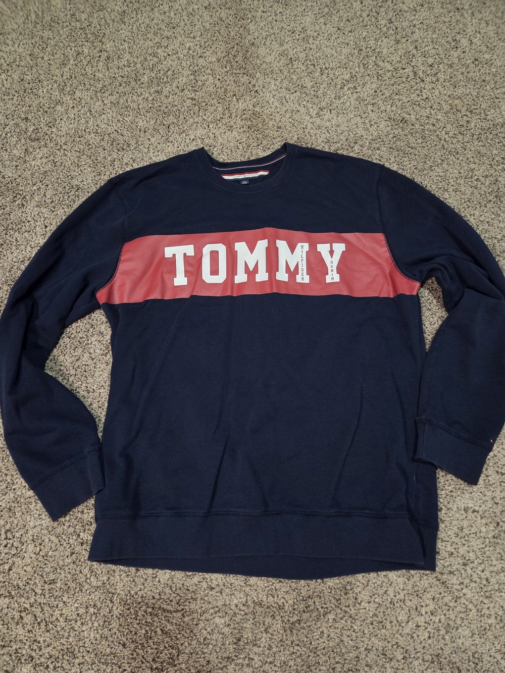 Tommy Hilfiger Navy Crewneck Sweatshirt with Red Chest Panel